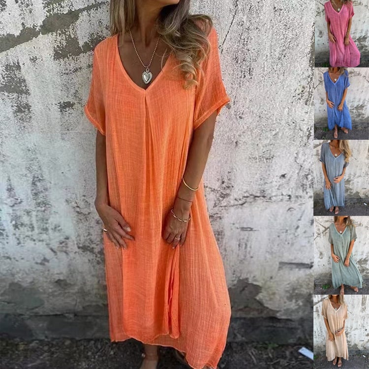 MeyChic™ Linen V-Neck Midi Dress | Where Effortless Style Meets Everyday Comfort ✨