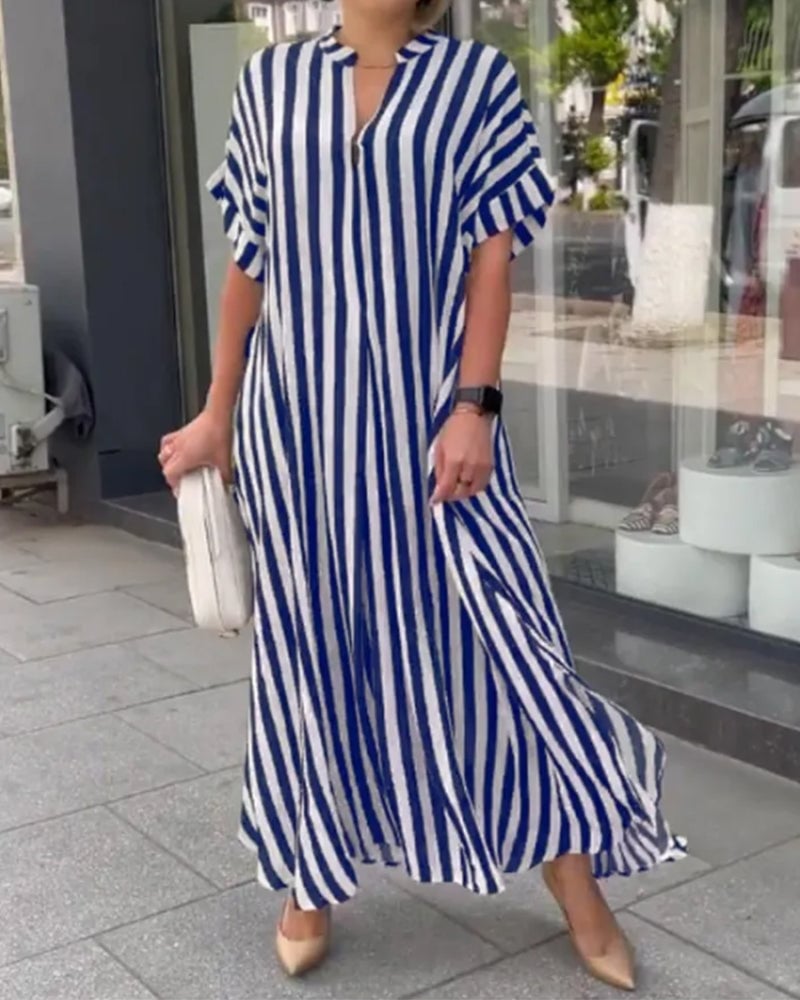 MeyChic™ Striped V-Neck Maxi Dress – Where Effortless Meets Elegant