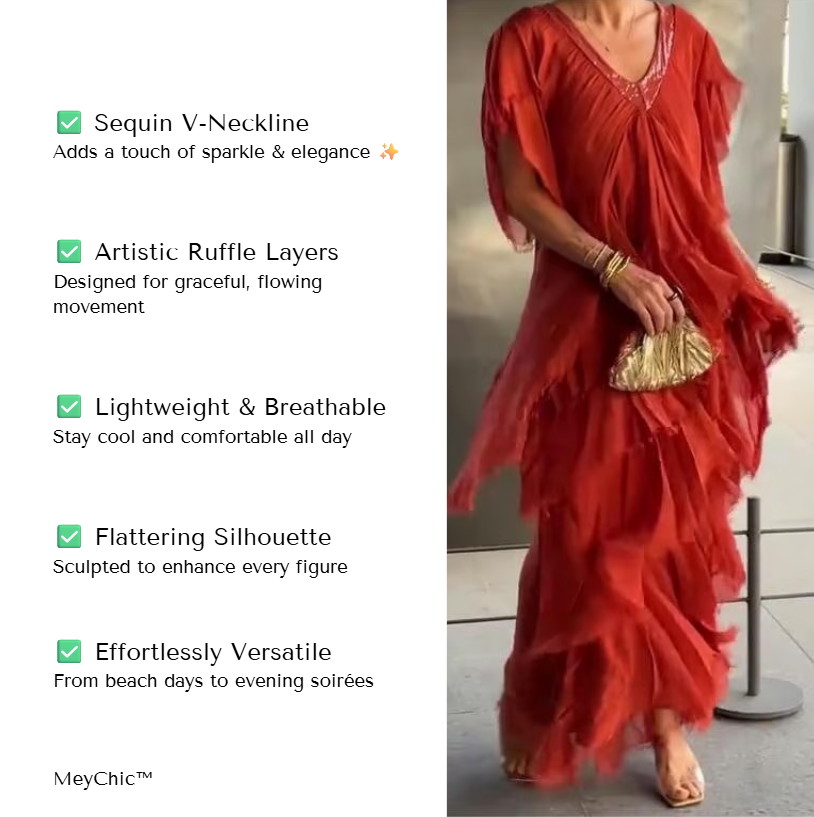 MeyChic™ Artisan Layered Sequin Ruffle Dress | Artful Elegance, Made to Shine ✨