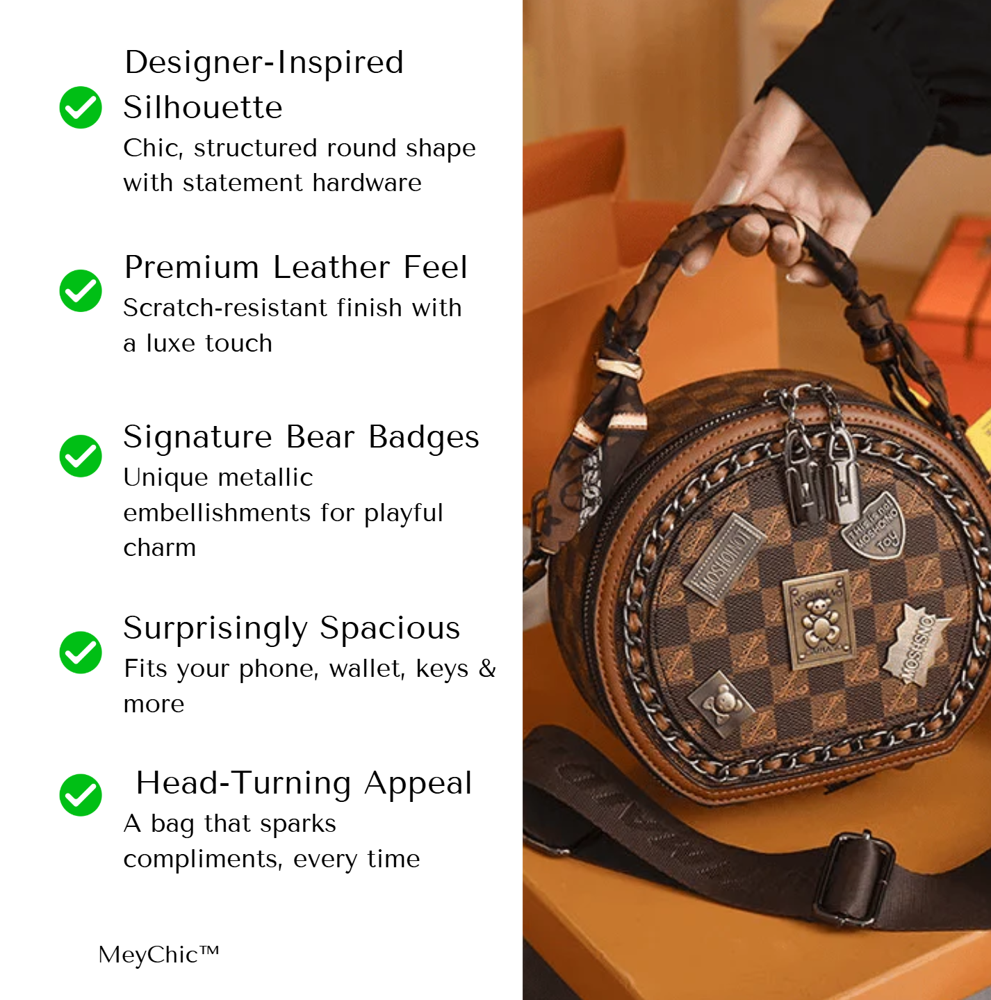 MeyChic™ Bear Edition Round Bag | Luxury Craftsmanship with a Playful Twist