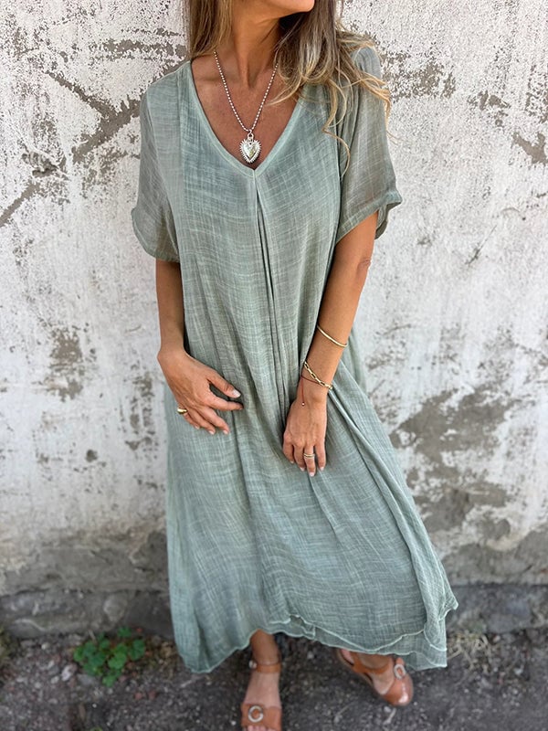 MeyChic™ Linen V-Neck Midi Dress | Where Effortless Style Meets Everyday Comfort ✨