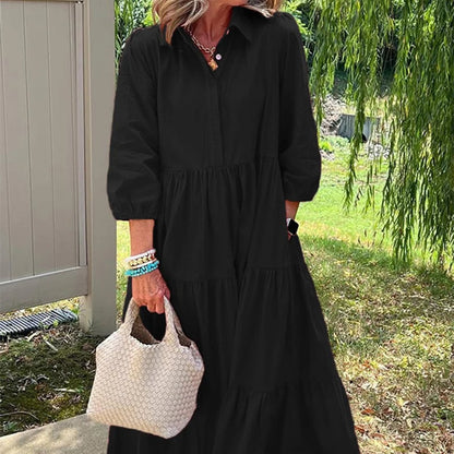 MeyChic™ Lapel Ankle-Length Dress | Where Timeless Simplicity Meets Modern Grace