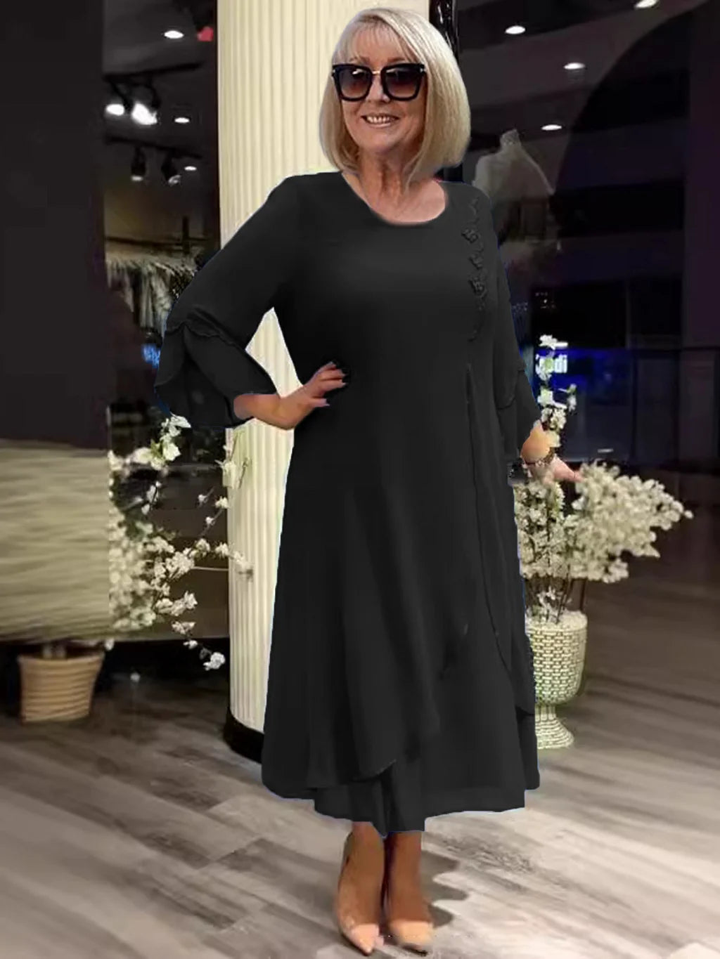 MeyChic™ – The Gracefully Feminine Lace-Up Chiffon Dress