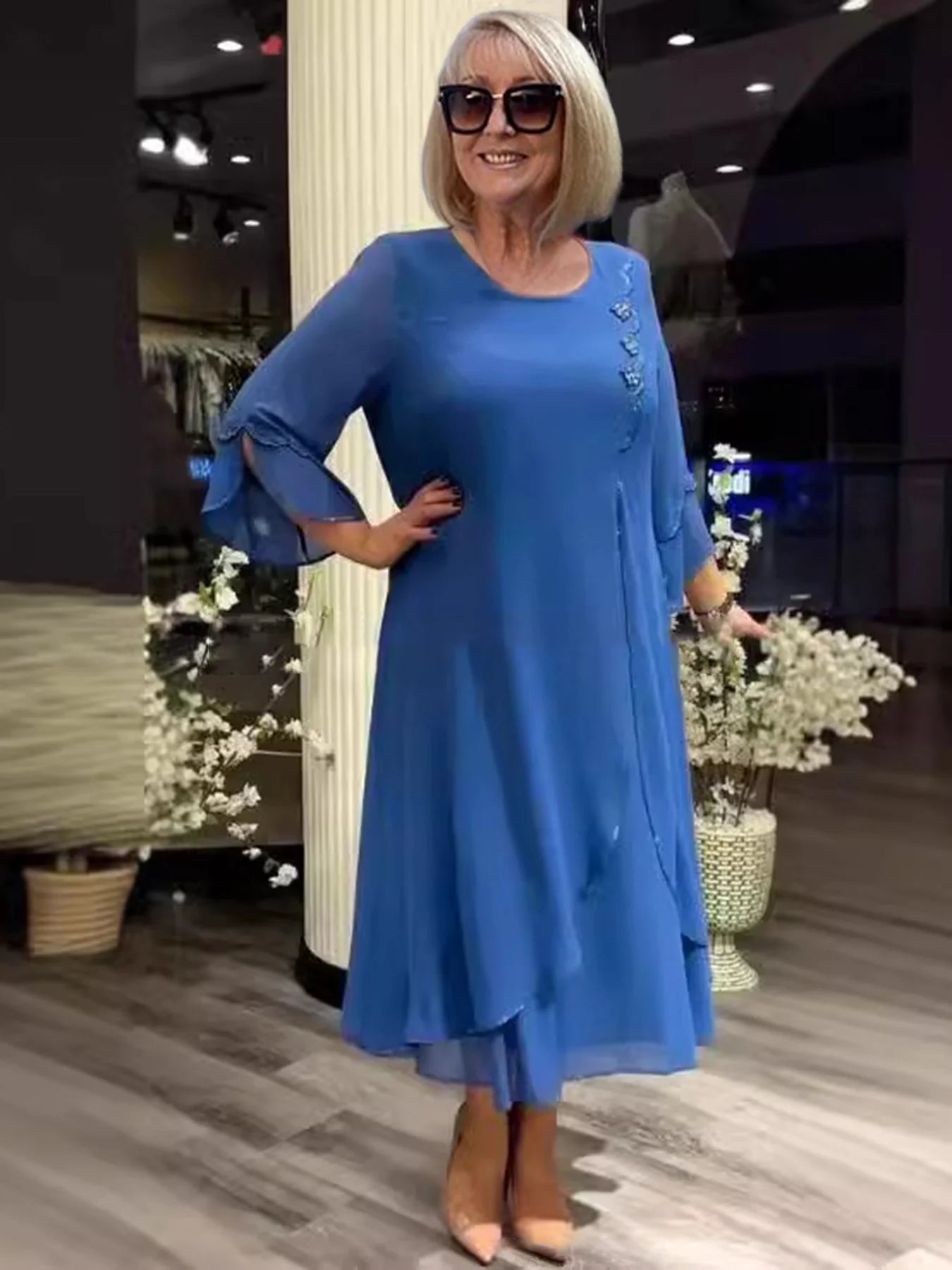 MeyChic™ – The Gracefully Feminine Lace-Up Chiffon Dress