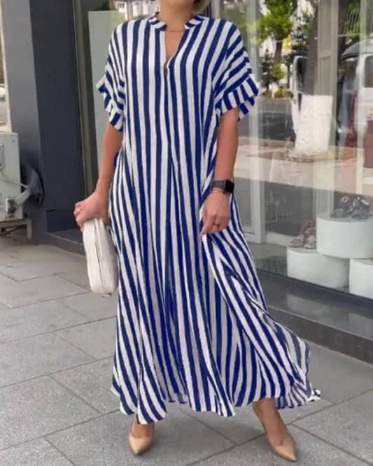 MeyChic™ Striped V-Neck Maxi Dress – Where Effortless Meets Elegant