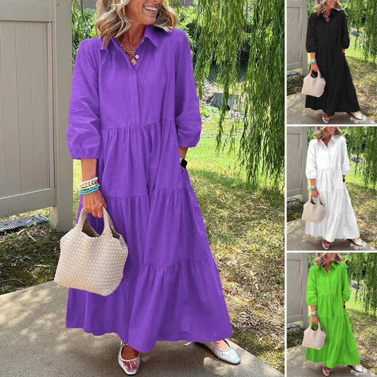 MeyChic™ Lapel Ankle-Length Dress | Where Timeless Simplicity Meets Modern Grace
