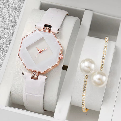 Elara Elegant Watch | Free Pearl Bracelet