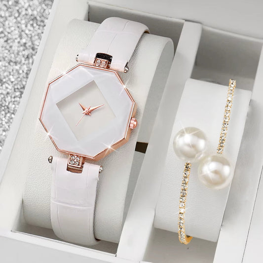 Elara Elegant Watch | Free Pearl Bracelet