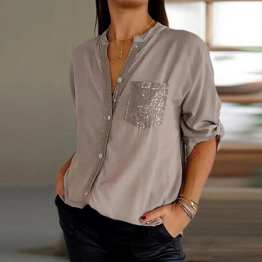 MeyChic™  Dazzling V-Neck Top | The Perfect Blend of Sparkle and Sophistication
