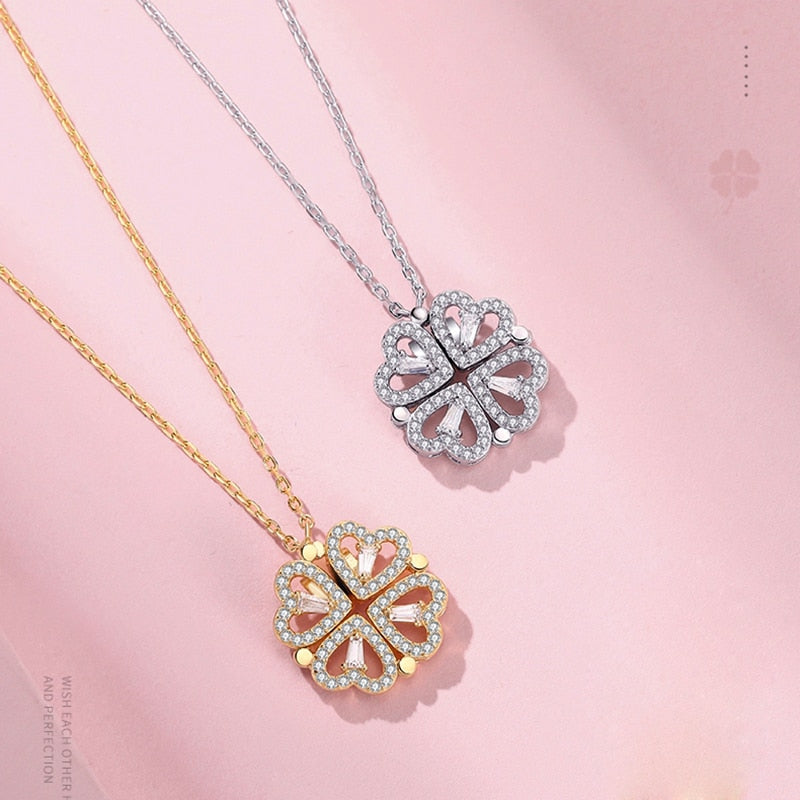 MeyHearts™ Magnetic Hearts Clover Necklace |  A Symbol of Love, Luck, and Elegance🍀💖